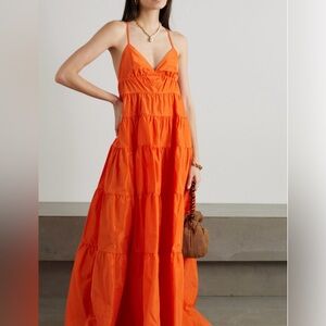 STAUD Ripley Tiered Taffeta Maxi Dress - Orange, Size M